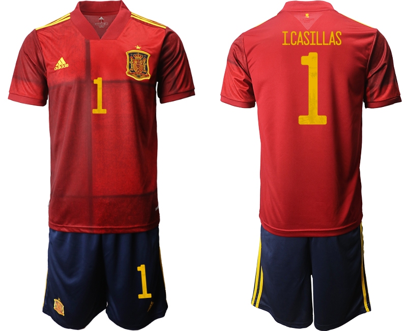 Men 2021 European Cup Spain home red #1 Soccer Jersey